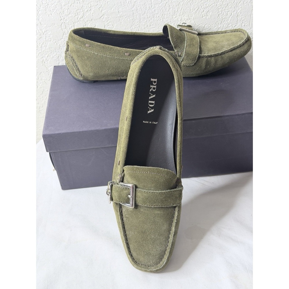 Prada Suede Driving Loafers Moccasins Shoes US 9/EU 39.5 Olive Green Old Money - Picture 16 of 16